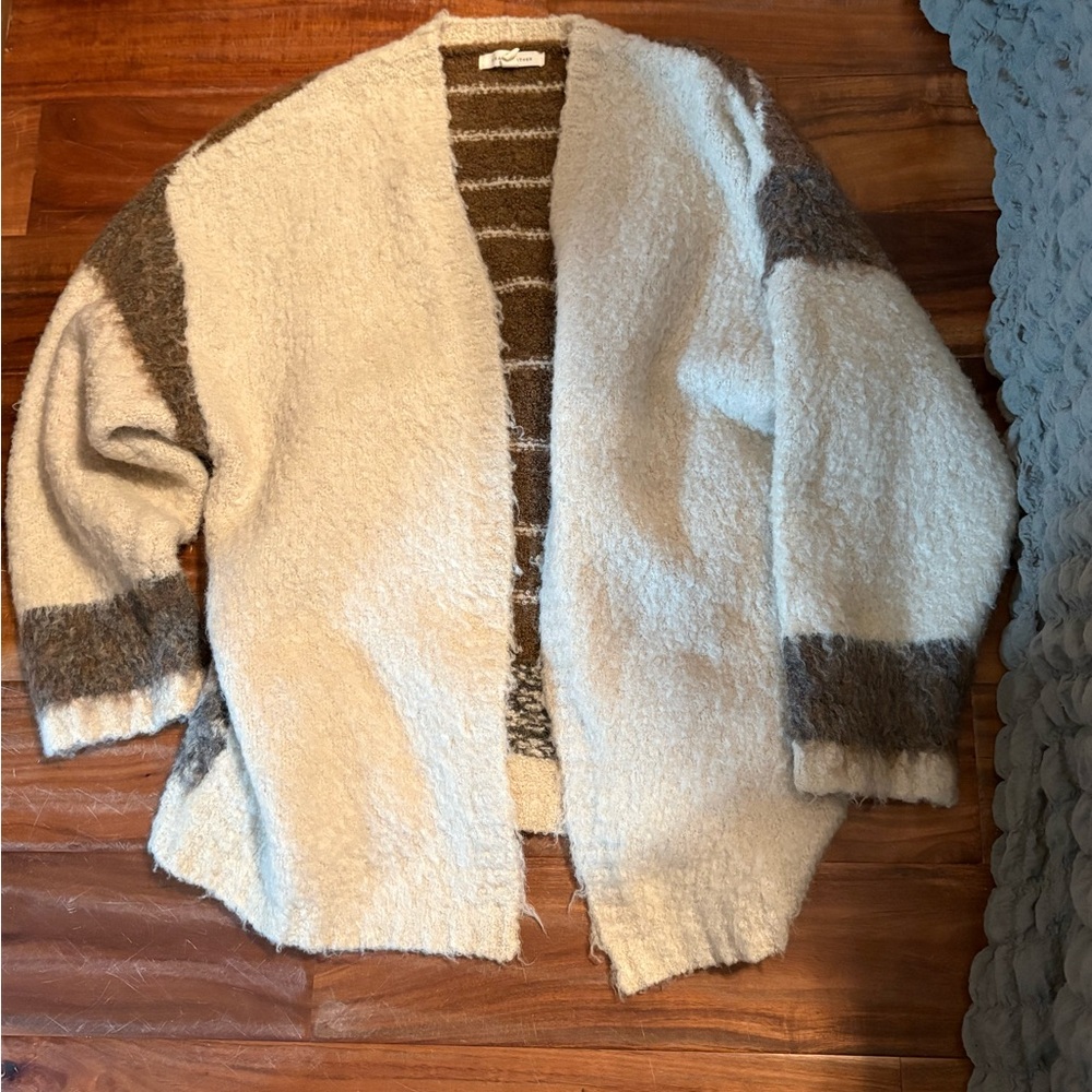 Grade & Gather Boucle Cardigan Teddy Knit Colorblock Cozy Open Sweater Medium